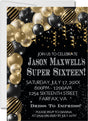 super sixteen invitations black gold balloon design