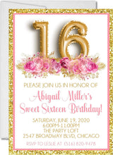 sweet 16 birthday invitations gold balloon floral design