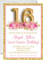 sweet 16 birthday invitations gold balloon floral design