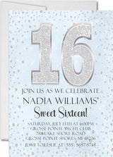 sweet 16 birthday invitations pastel blue silver glitter design