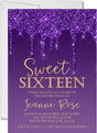 sweet 16 invitations purple sparkling drip design