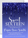 sweet 16 invitations royal blue drip design