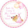 teddy bear baby shower sticker with pink balloons and baby bundle watercolor design