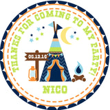 teepee camping party favor sticker with stars and lantern
