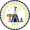 teepee camping party favor sticker with stars and lantern
