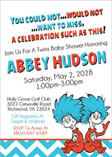 thing 1 thing 2 twin baby shower invitations red blue design
