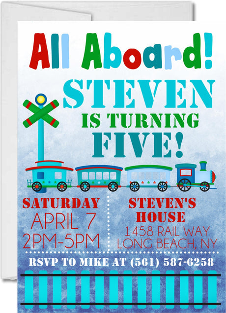 train birthday party invitations colorful transportation design