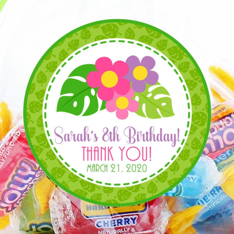 tropical leaf luau birthday sticker