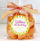 tropical pink and yellow pineapple party label