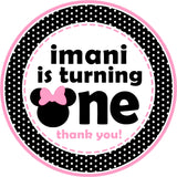 turning one birthday sticker with mouse bow design