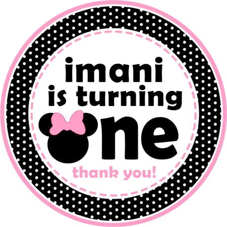 turning one birthday sticker with mouse bow design