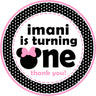 turning one birthday sticker with mouse bow design