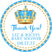 turquoise and gold crown baby shower sticker with ornate crown and personalized event details