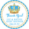 turquoise and gold crown baby shower sticker with ornate crown and personalized event details