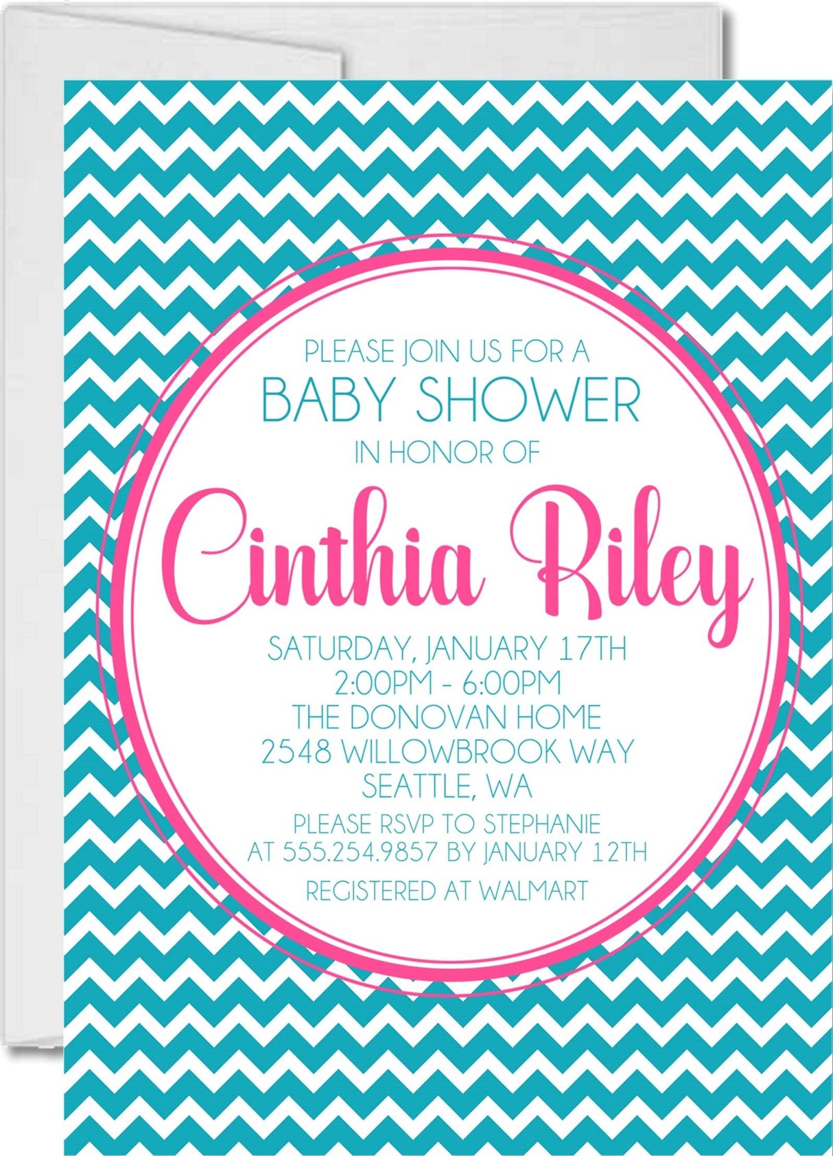 turquoise pink zig zag invitation cards geometric contemporary style