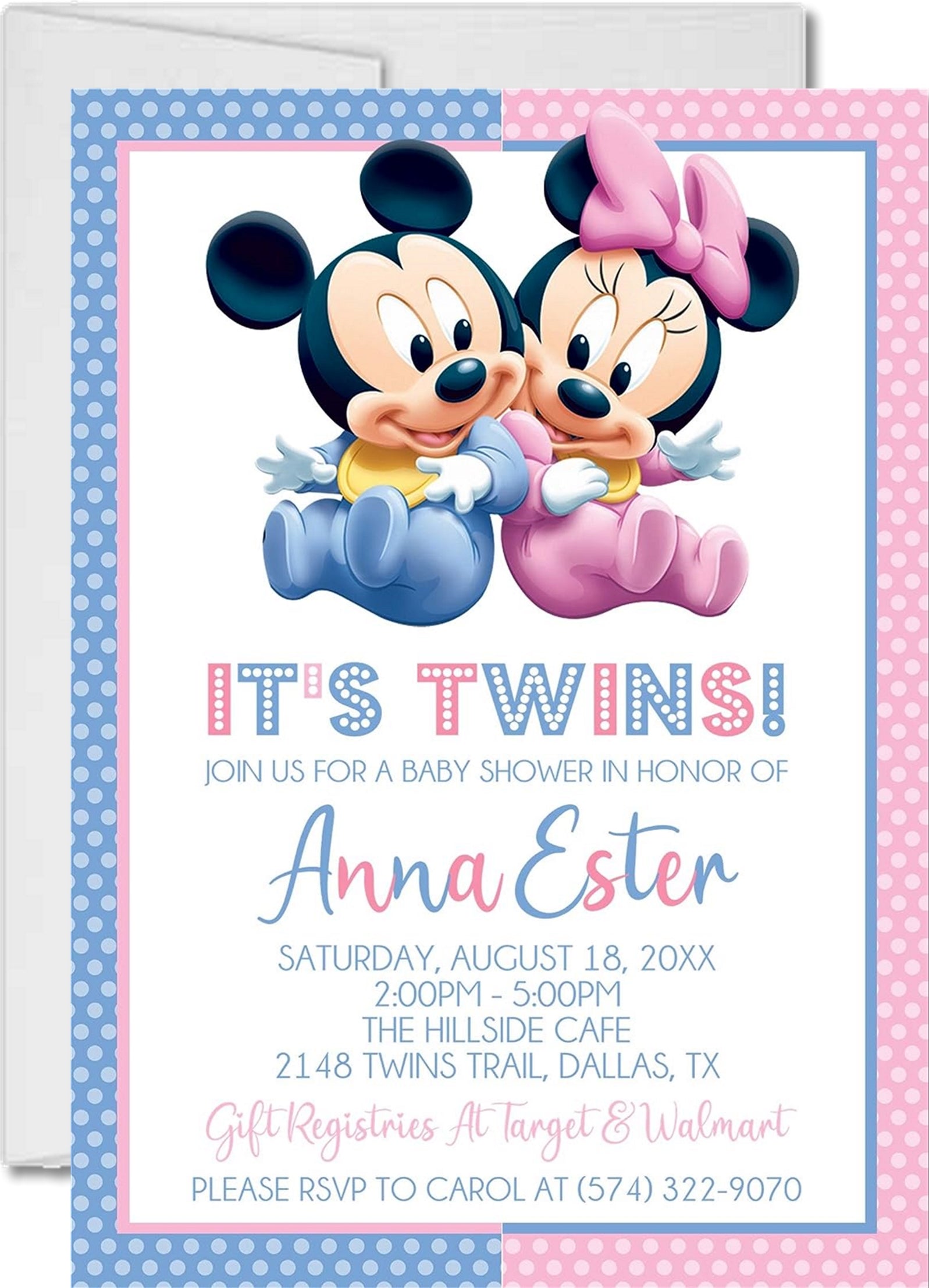 Boy Girl Twins Mickey & Minnie Mouse Baby Shower Invitations