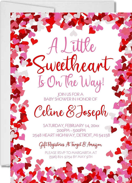 valentine baby shower invitations red pink heart design