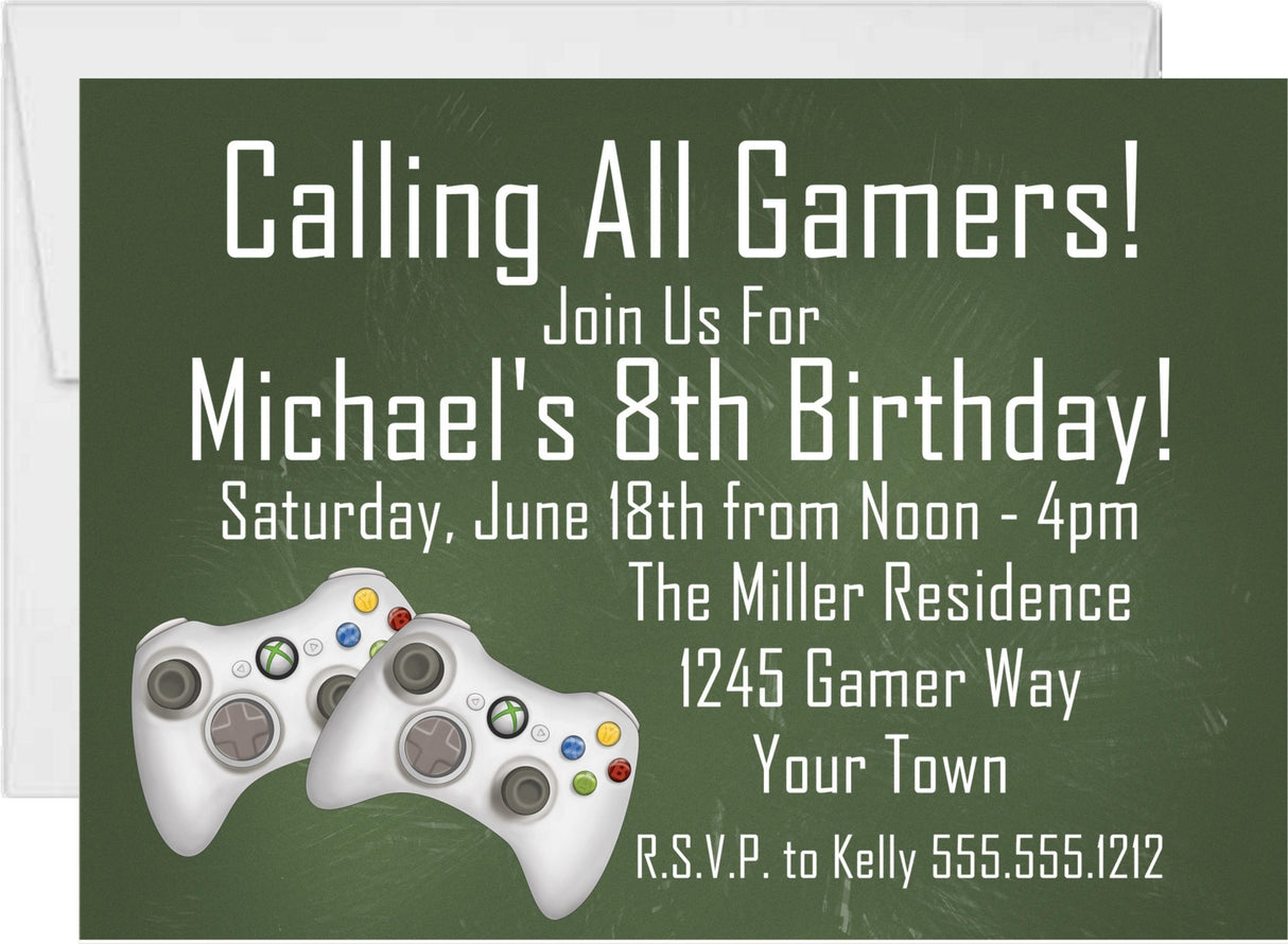 video game birthday party invitations gamer design