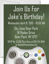 video game birthday party invitations olive green gamer design