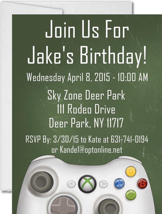 video game birthday party invitations olive green gamer design