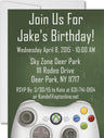 video game birthday party invitations olive green gamer design