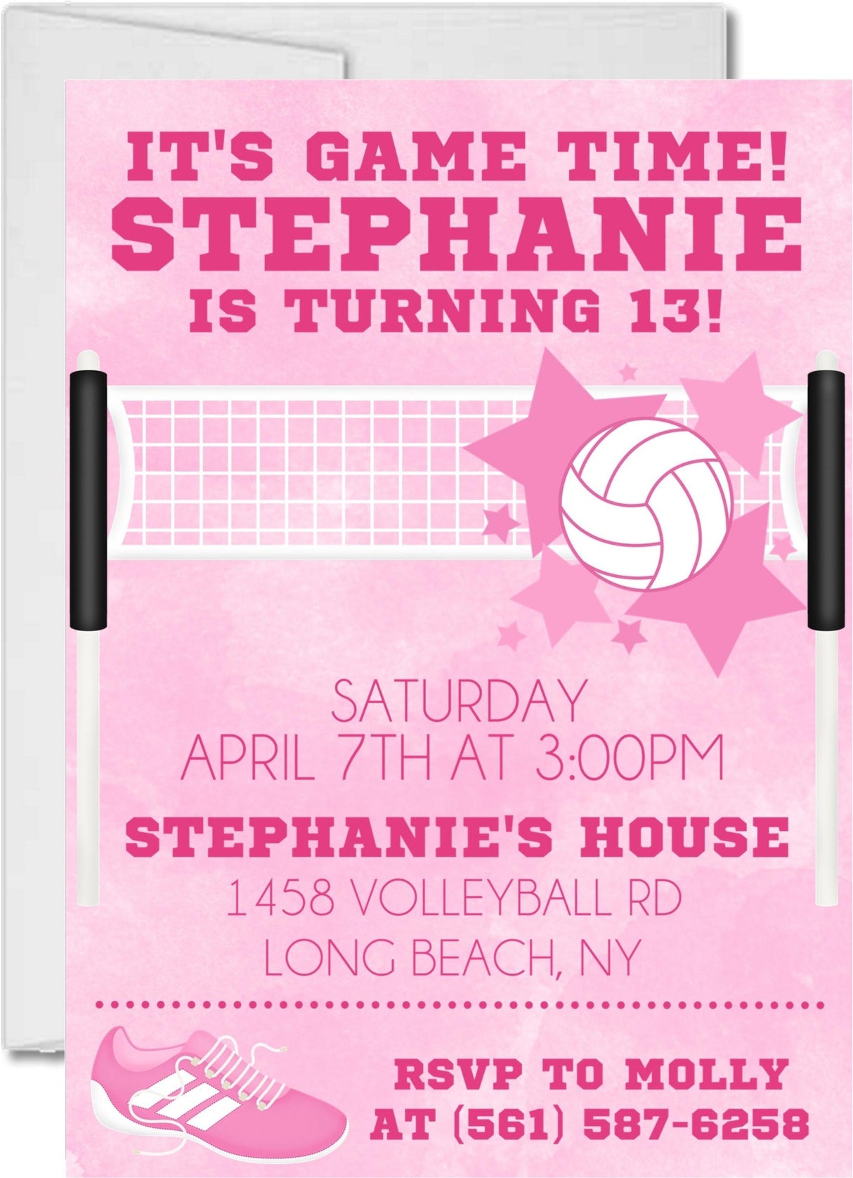 volleyball birthday party invitations pink sports design