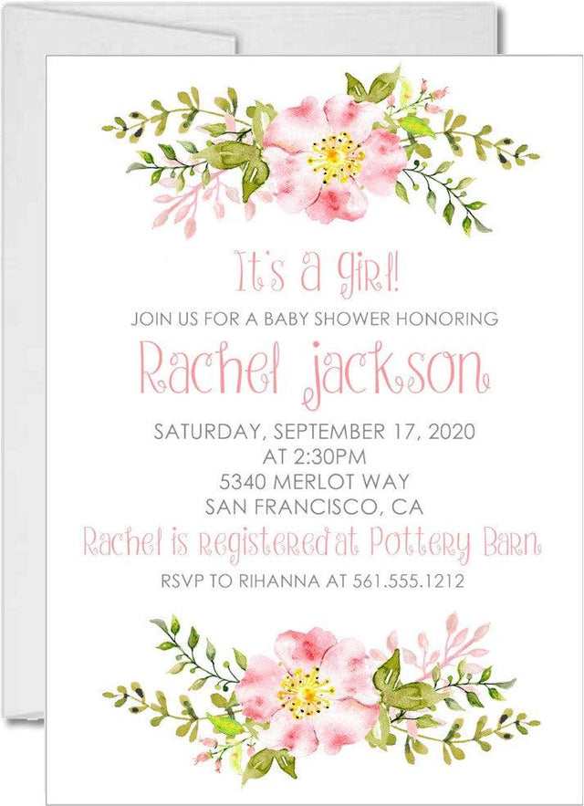 watercolor flower baby shower invitations greenery garden theme