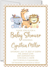 watercolor safari animal baby shower invitations woodland theme