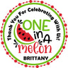 watermelon themed birthday favor sticker with bright red green colors