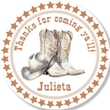 western party sticker with boots hat and rustic star frame