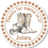 western party sticker with boots hat and rustic star frame