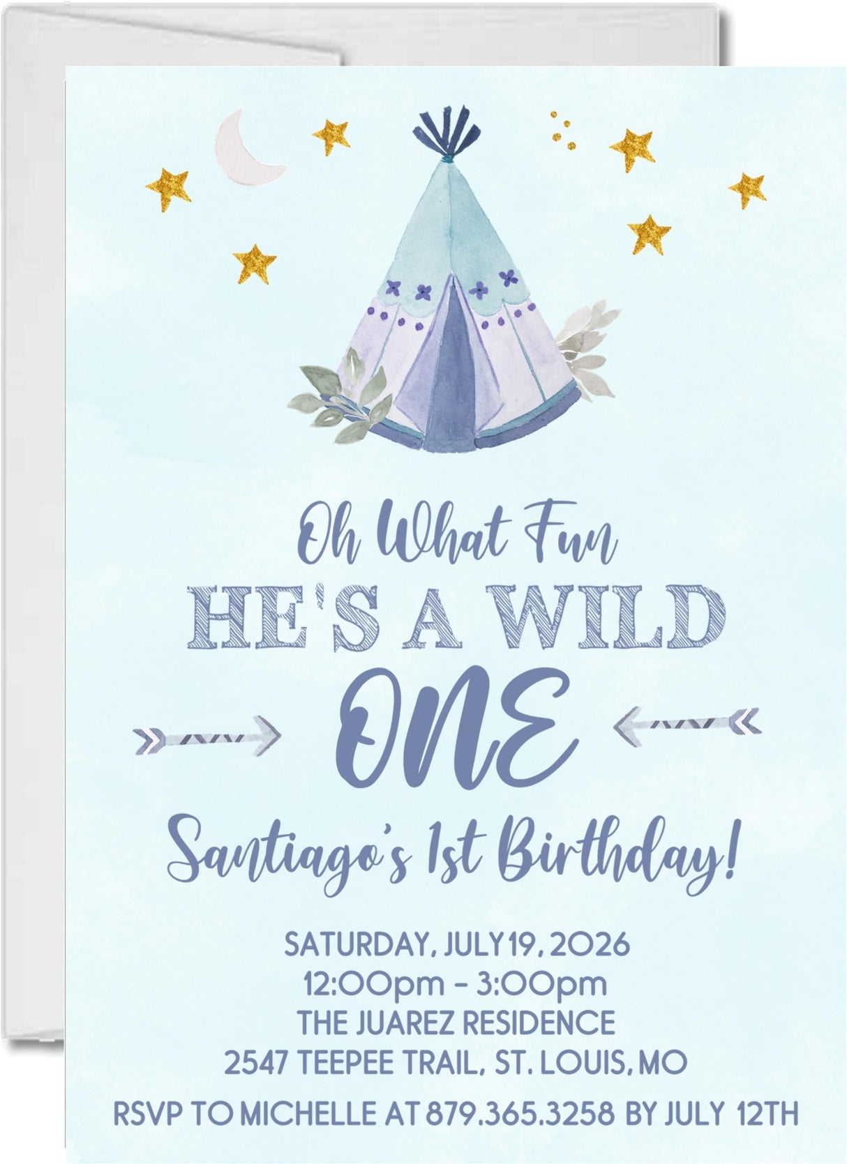 wild one birthday party invitations watercolor teepee design
