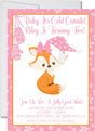 winter fox birthday party invitations pink snowflake design