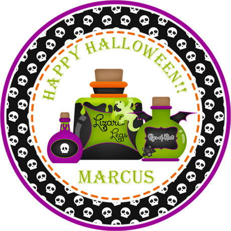 witch potion bottle halloween sticker with skull border