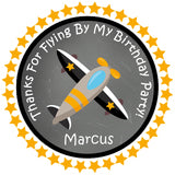 yellow black airplane birthday sticker with bold star border