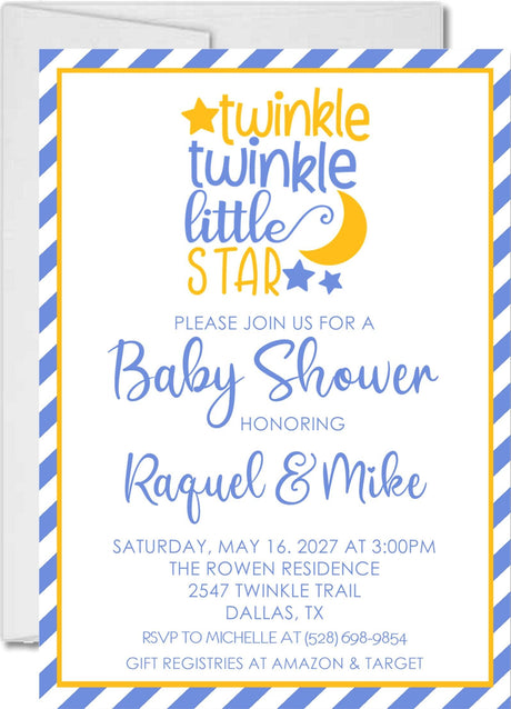 yellow blue star baby shower invitations celestial theme