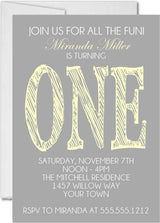 yellow modern one birthday invitations gray pastel theme