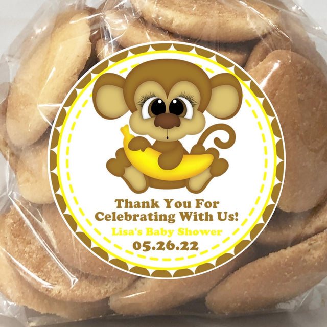 yellow monkey baby shower sticker holding banana