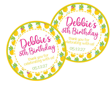 yellow pineapple birthday favor sticker design