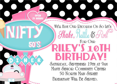 1950's Sock Hop Birthday Party Invitations