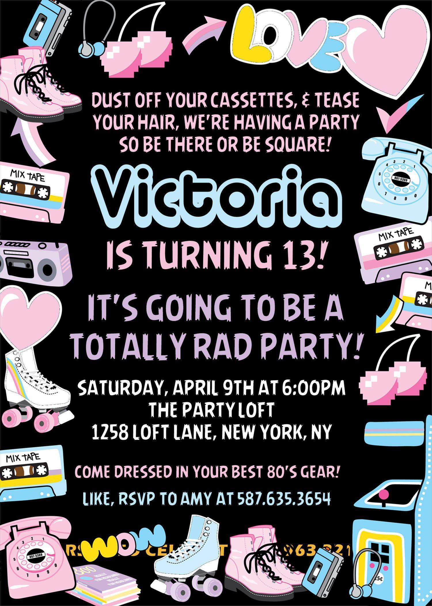 1980's Birthday Party Invitations