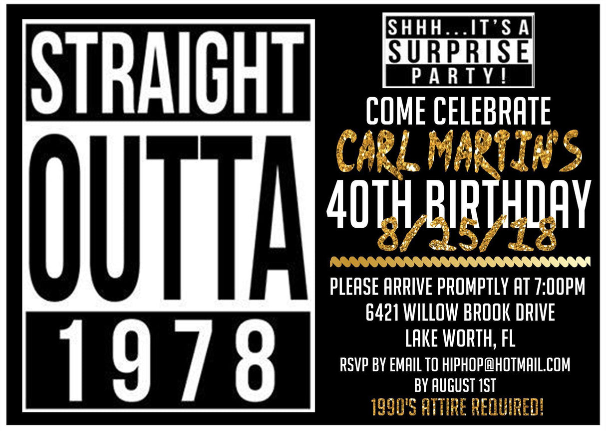 1990's Straight Outta Hip Hop Birthday Party Invitations