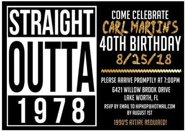 1990's Straight Outta Hip Hop Birthday Party Invitations