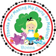 Alice in Wonderland birthday sticker with personalized name