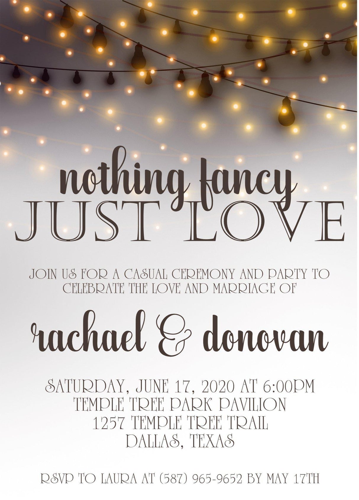 Amber wedding invitation featuring glowing string lights and romantic evening styling