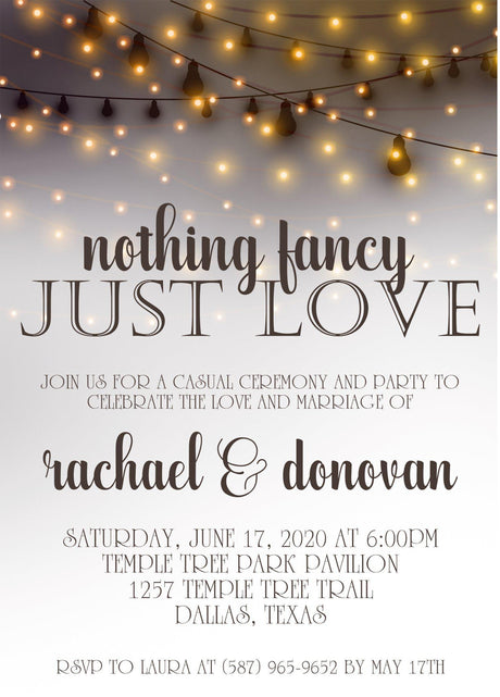 Amber wedding invitation featuring glowing string lights and romantic evening styling