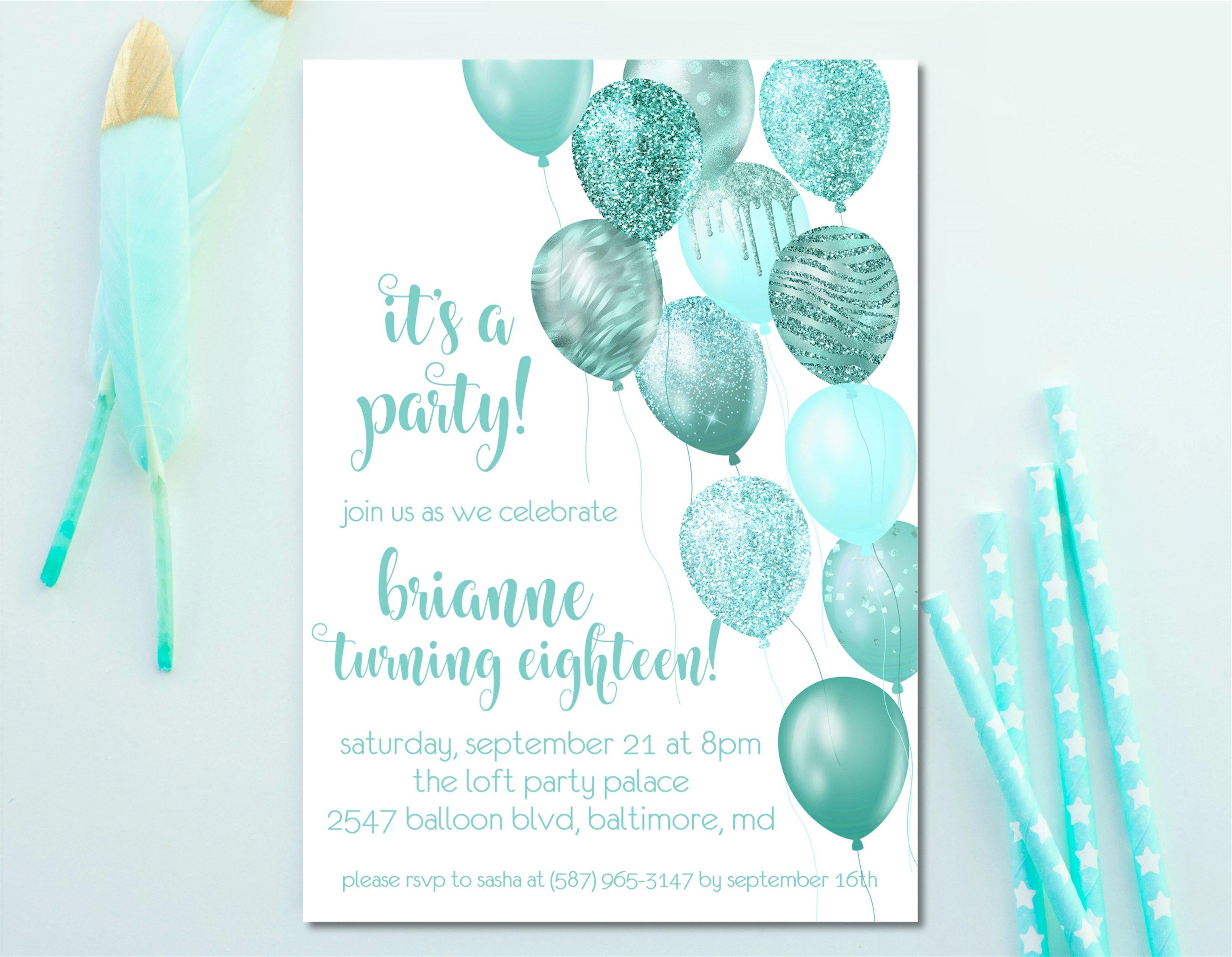 Aqua Balloon Birthday Party Invitations