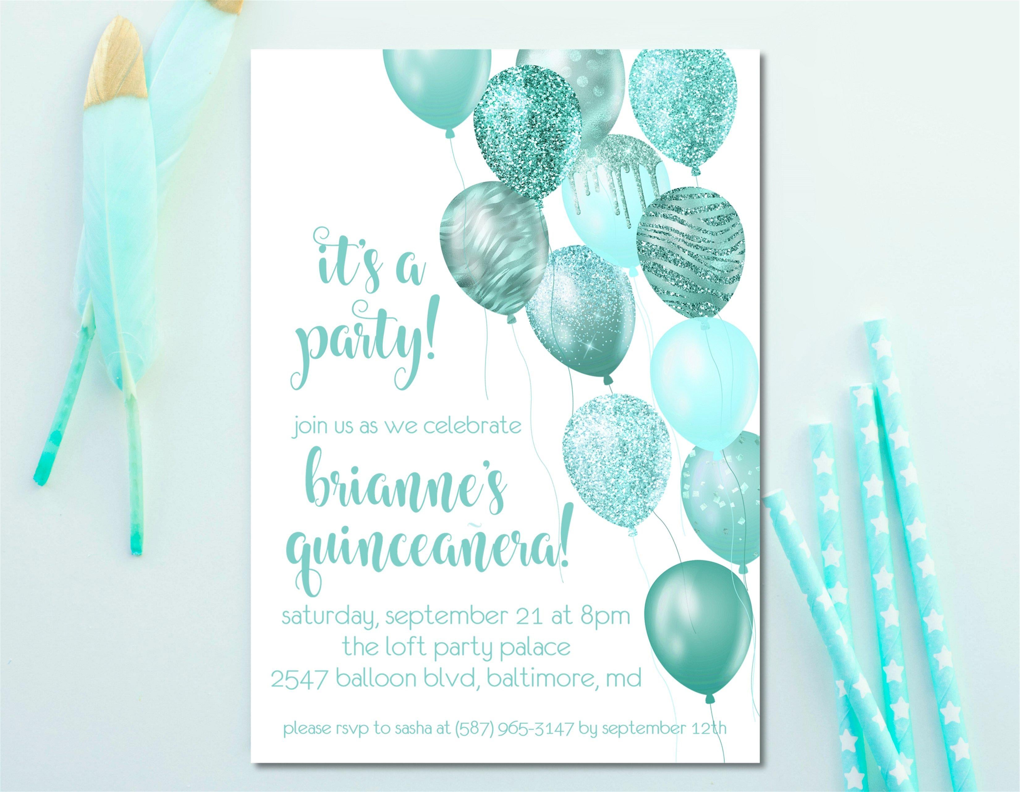 Aqua Balloon Quinceanera Invitations