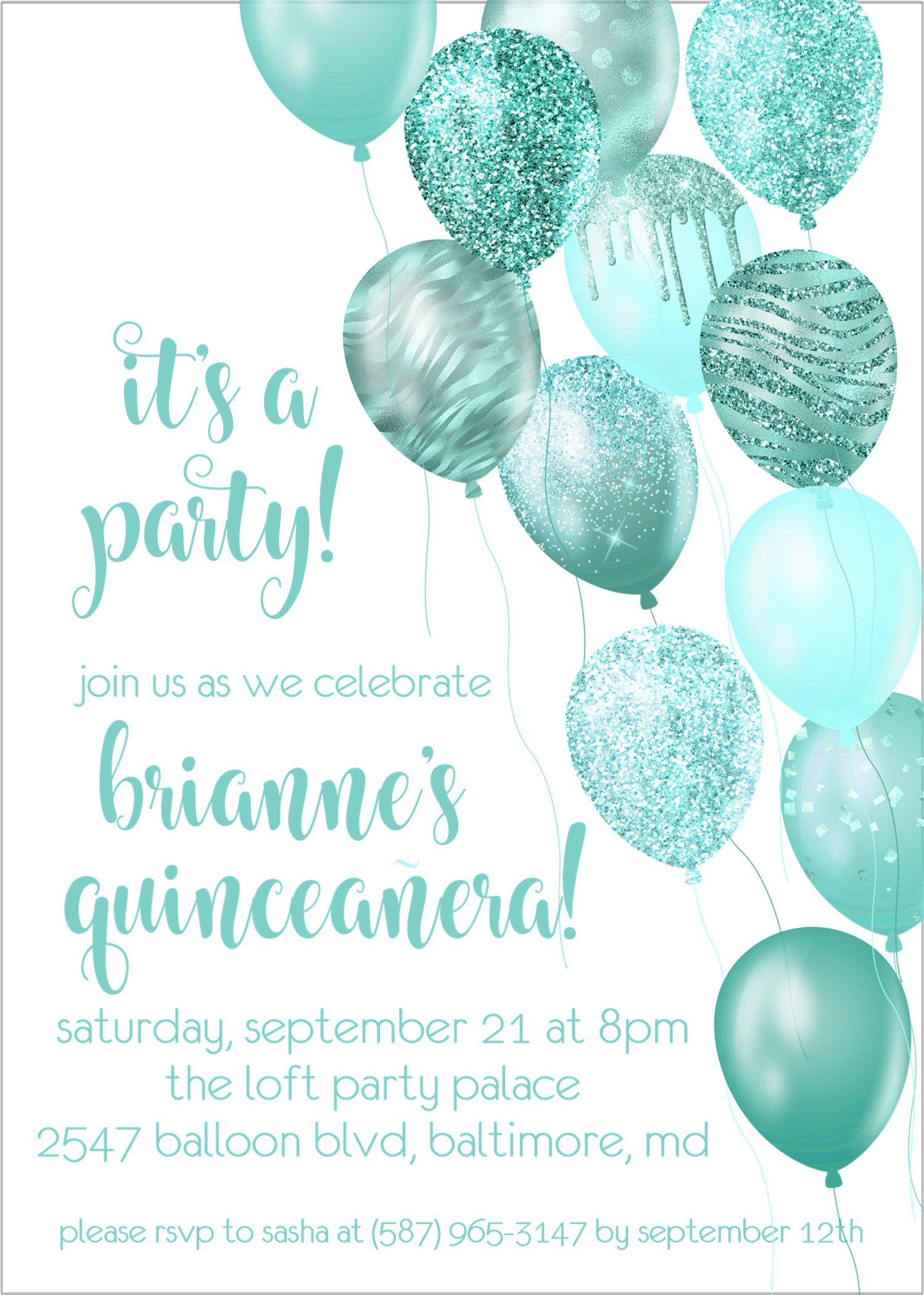 Aqua Balloon Quinceanera Invitations