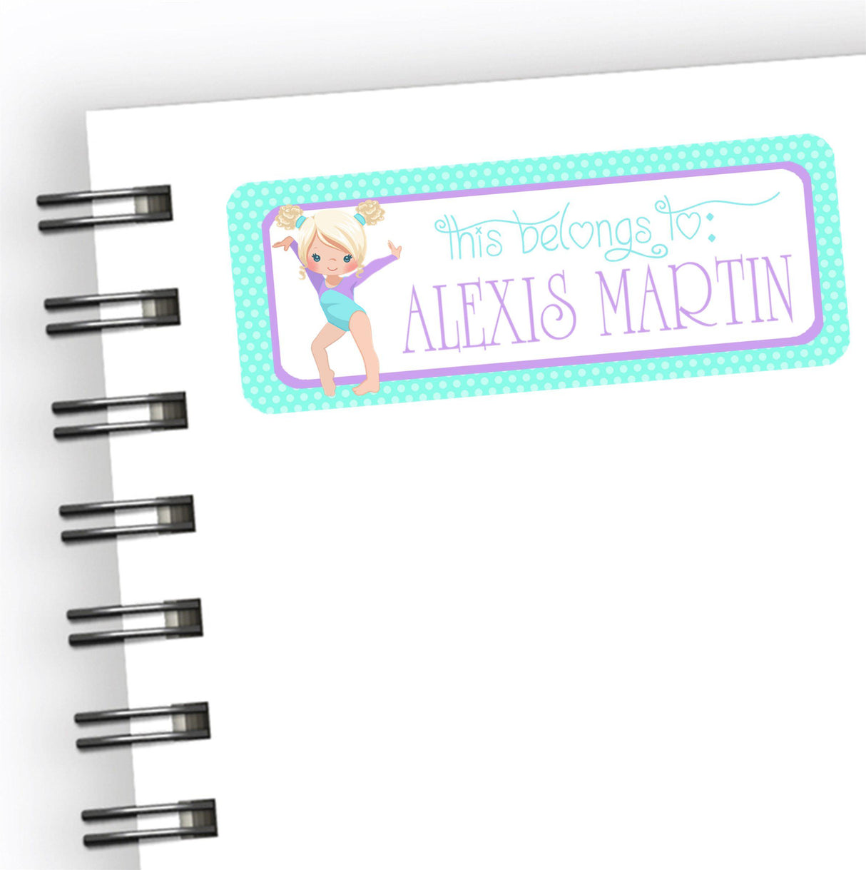 Aqua and lavender gymnastics back to school name label
